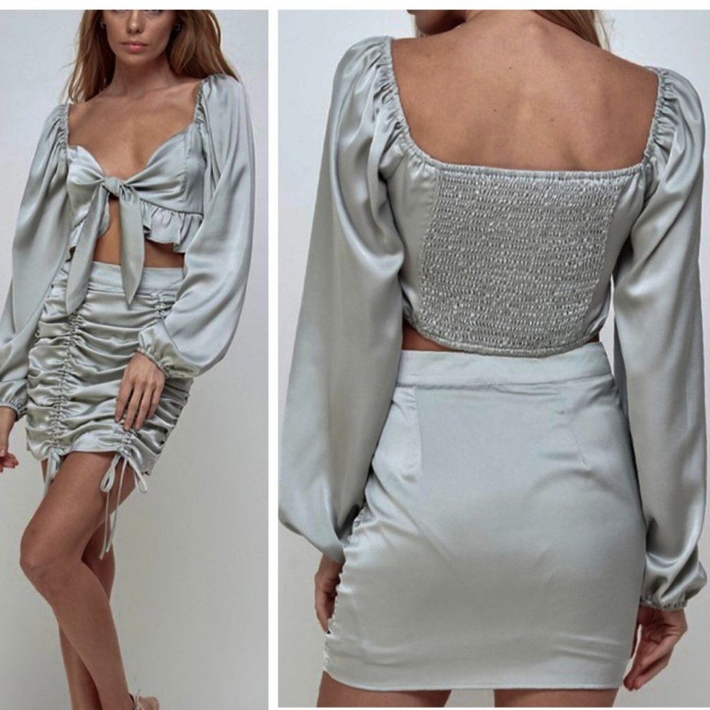 Cassie Ruched Skirt Satin High Waisted Mini - Picture 9 of 11